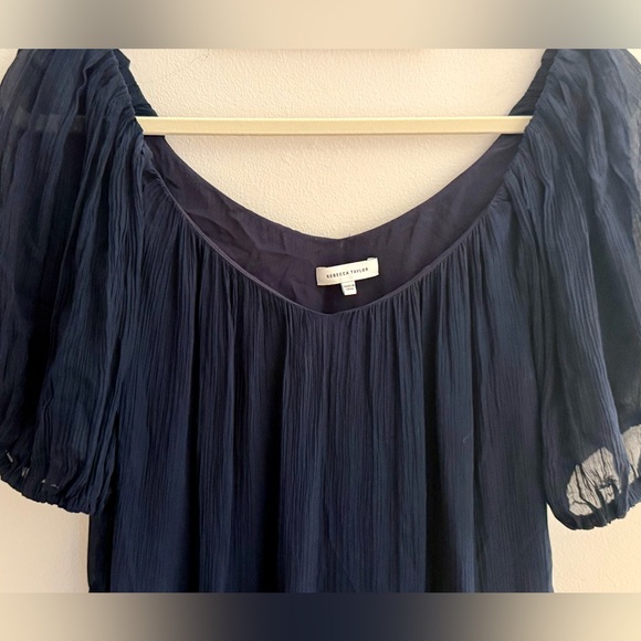 Rebecca Taylor Puff-Sleeve Tiered Dress Navy Size Small - Picture 4 of 8